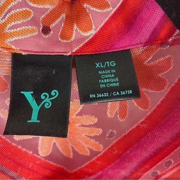 Y Pink Orange Floral Semi Sheer Rayon Linen Blend Floral Blouse XL - Picture 5 of 9